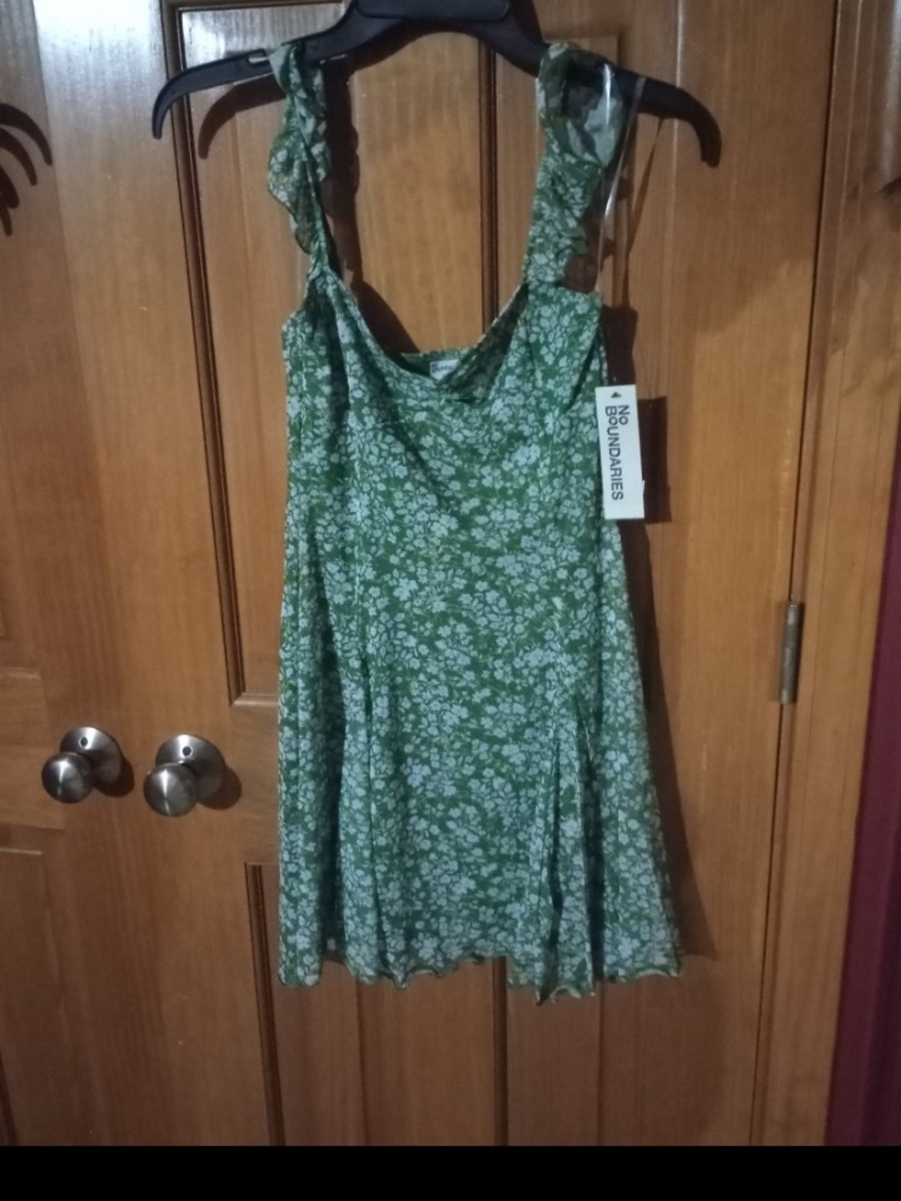 No Boundaries Green Floral Ruffle-strap Sundress